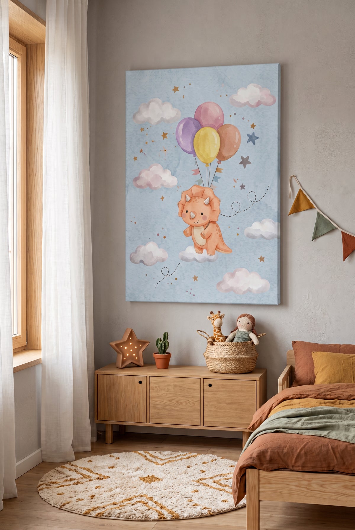 Cuadro Triceratops con globos