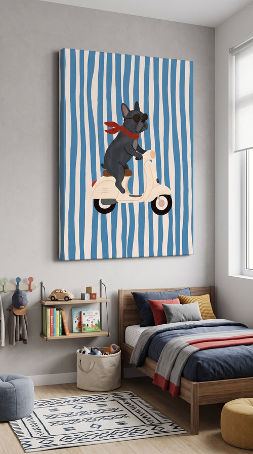 Cuadro Bulldog en vespa